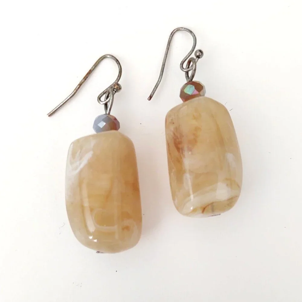 Chunky faux beige stone and crystal earrings